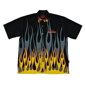 Vintage Easyriders Shirt‎ Mens Large Black Flames Motorcycle Biker Button Up Y2K
